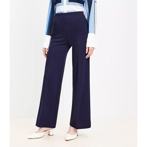 LOFT Pants - LOFT Ponte High Rise Wide Leg Trouser Pants Navy Blue Large